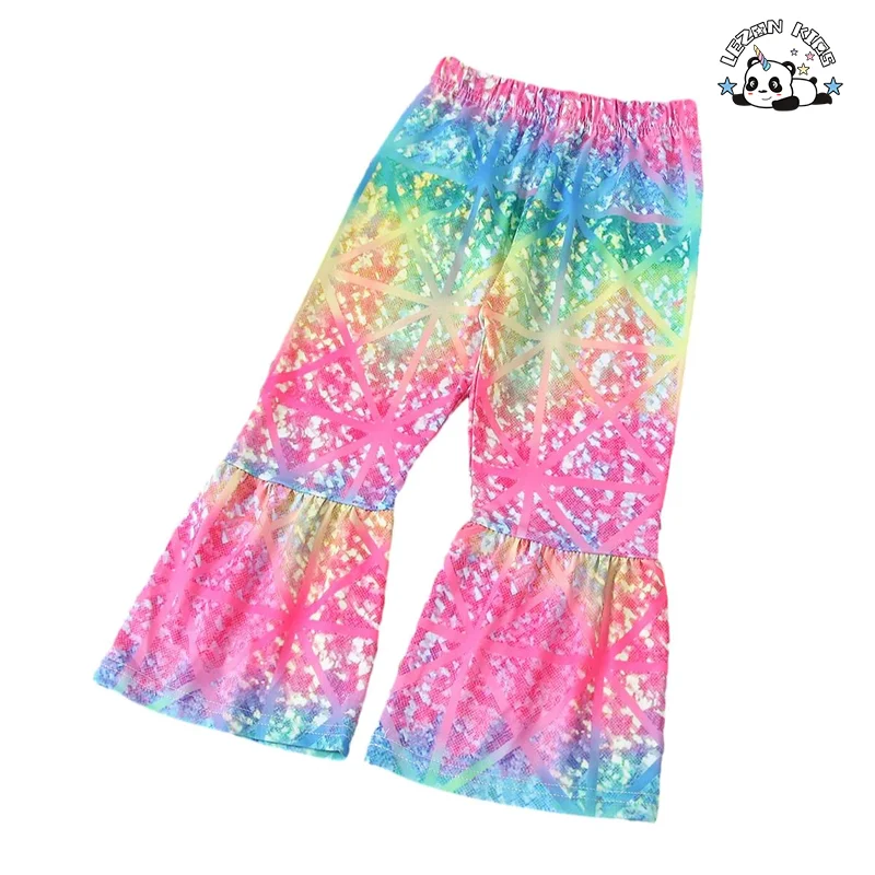 LEZONKIDS - Kids Clothing New Design Rainbow Sequined Long Sleeve Spring Autumn Girls Clothing Sets